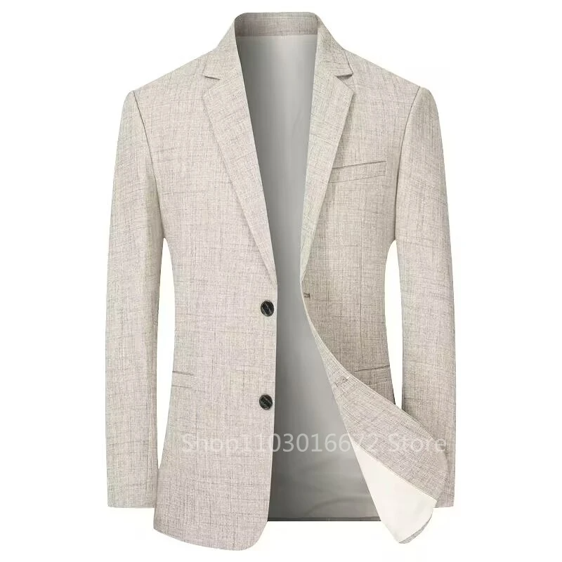 Men Linen Formal Wear - Beige/Blue Men Suit Linen Blazers Jackets