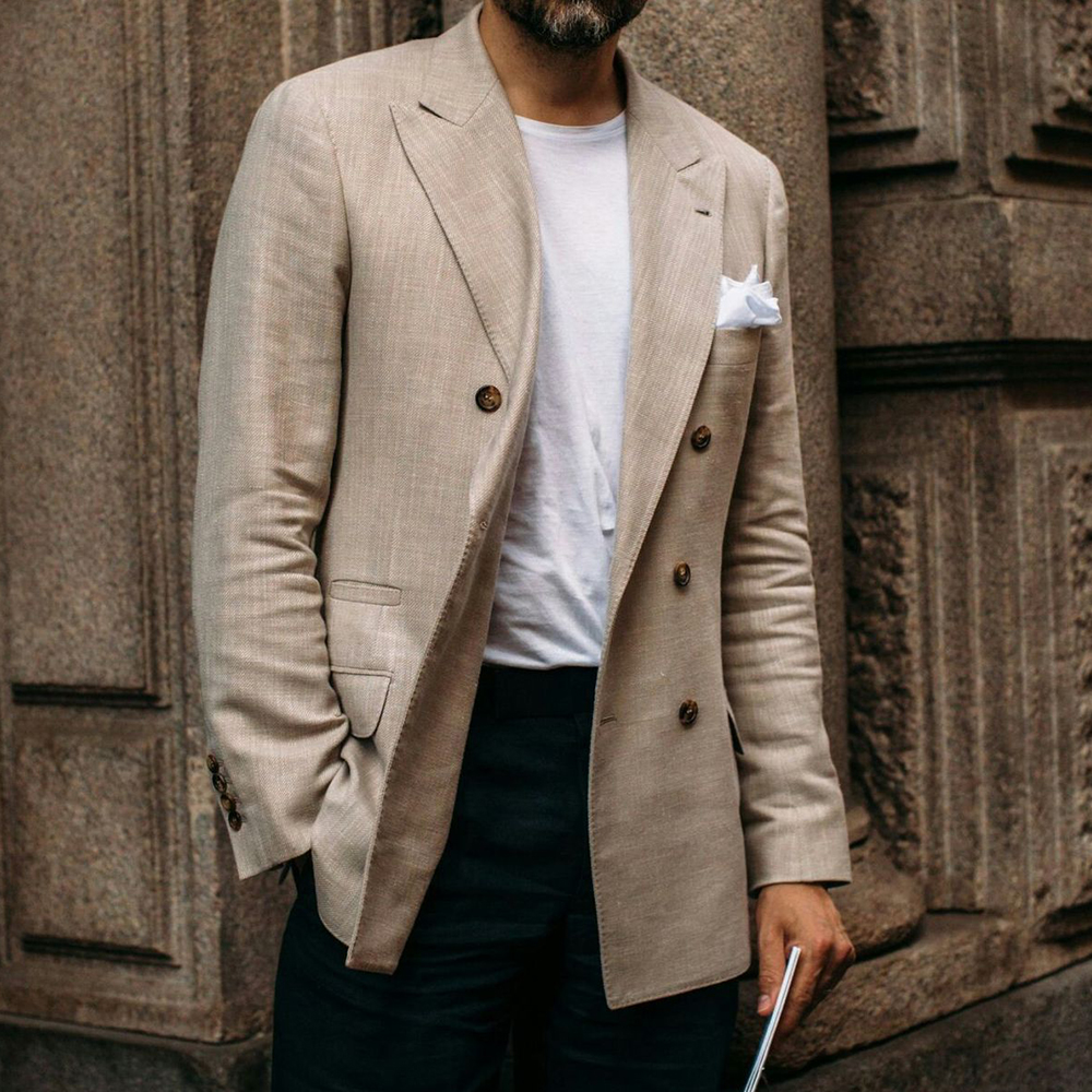 Men Linen Formal Wear - Men Suit Jacket Cotton Linen Double