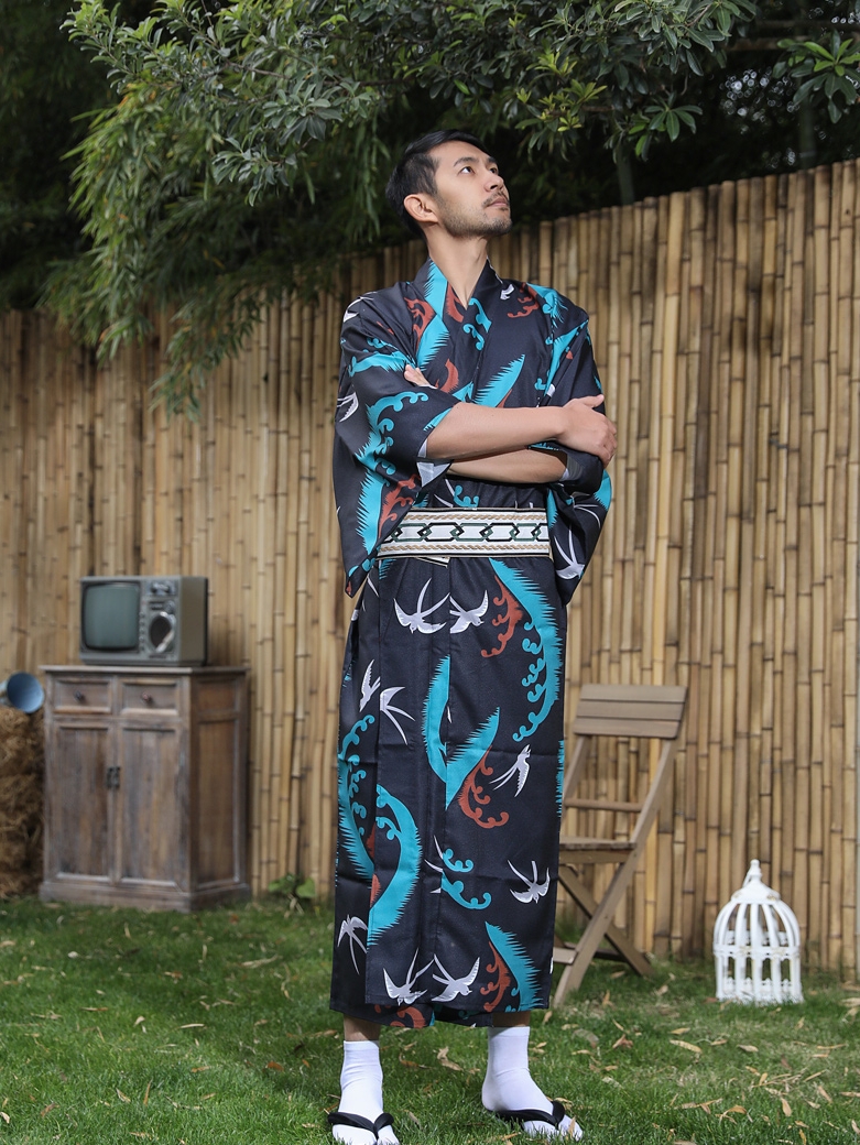 Men Linen Formal Wear - Japanese Kimono With Belt Men's Traditional