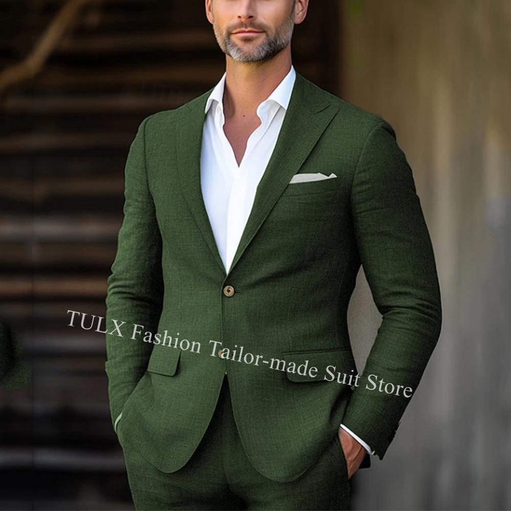 Green Linen 2 Pieces Men Suits - Men Linen Formal Wear avaliação e preço