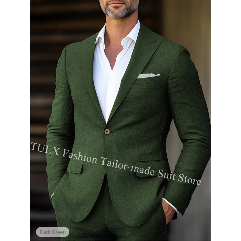 Green Linen 2 Pieces Men Suits - Men Linen Formal Wear avaliação e preço