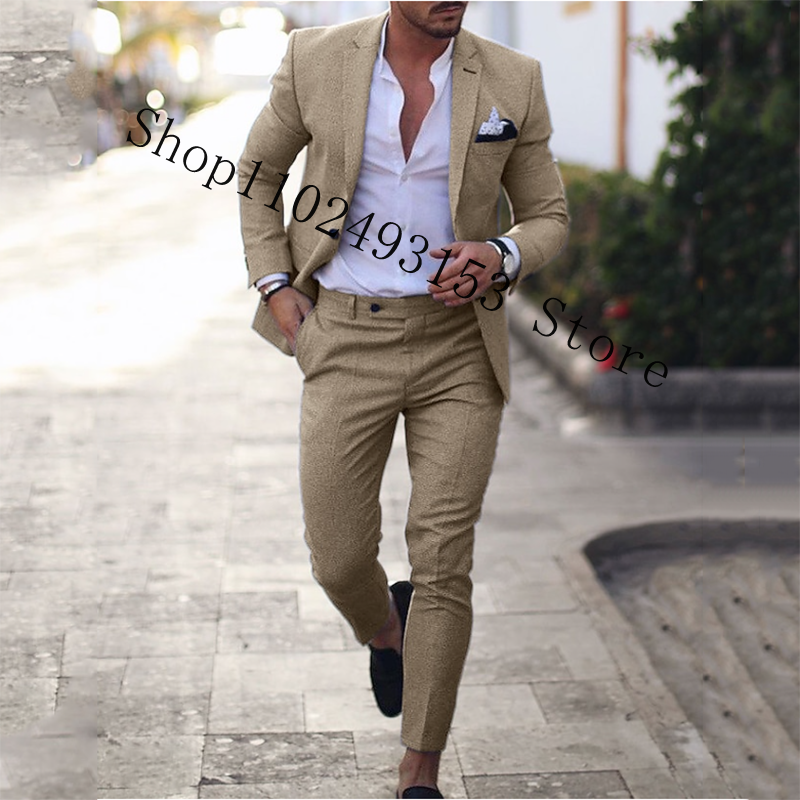 Navy Linen Suits Blazer Slim F - Men Linen Formal Wear avaliação e preço