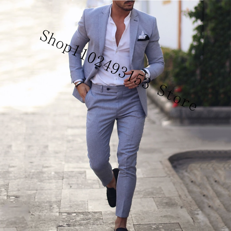 Navy Linen Suits Blazer Slim F - Men Linen Formal Wear avaliação e preço