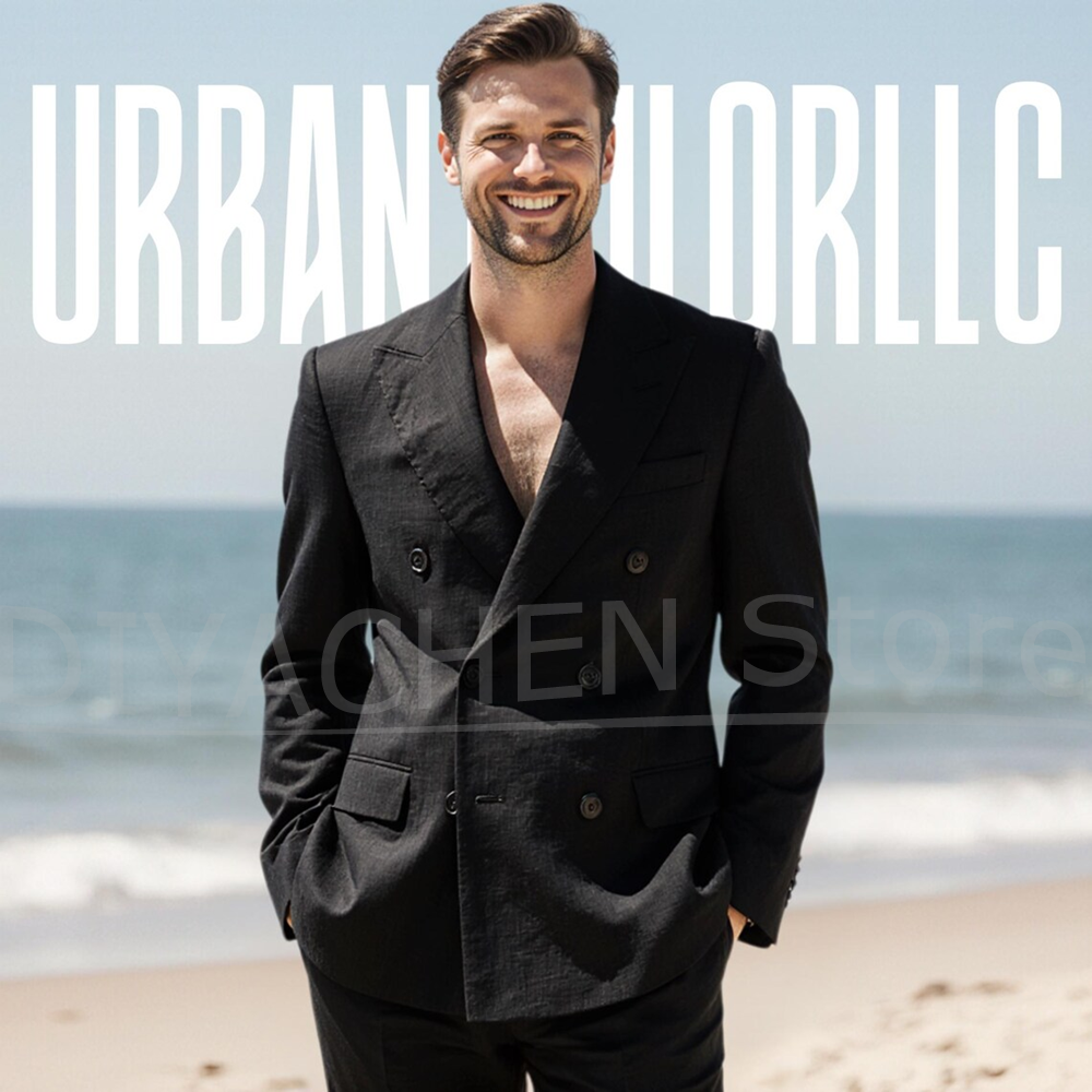 Men Linen Double Breasted Suit - Men Linen Formal Wear avaliação e preço