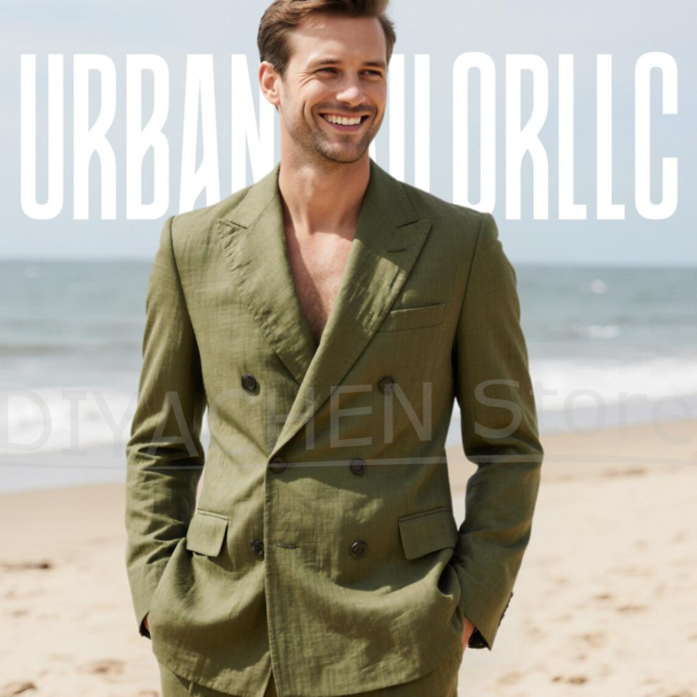 Men Linen Double Breasted Suit - Men Linen Formal Wear avaliação e preço
