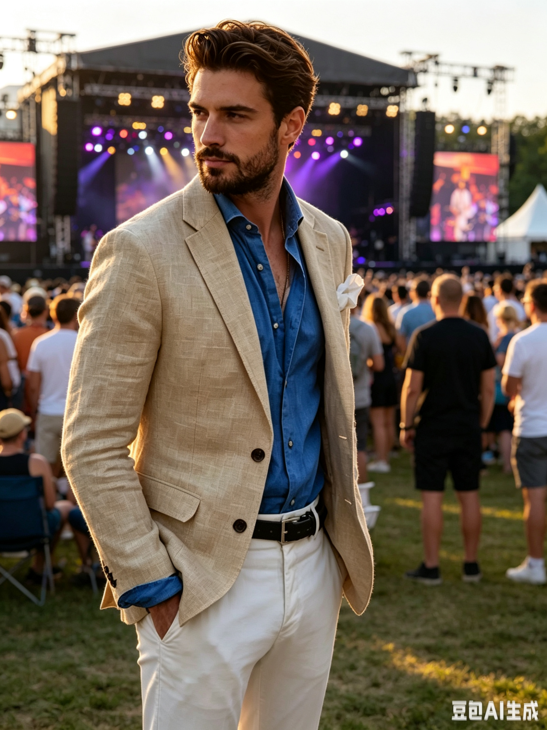 Beige/Blue Linen Men Suit Blaz - Men Linen Formal Wear avaliação e preço