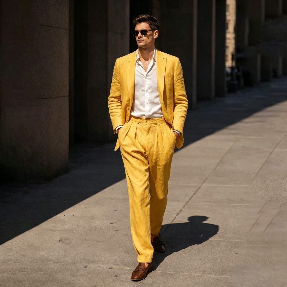 Beige Linen Wedding Tuxedo Pro - Men Linen Formal Wear avaliação e preço