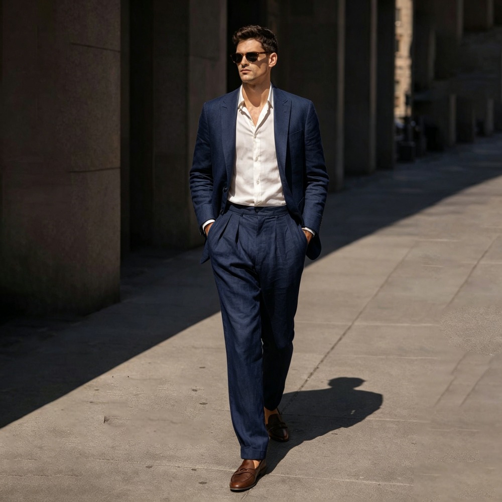Beige Linen Wedding Tuxedo Pro - Men Linen Formal Wear avaliação e preço
