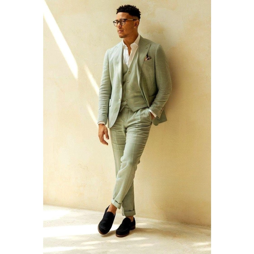 Sage Green Linen Wedding Suits - Men Linen Formal Wear avaliação e preço