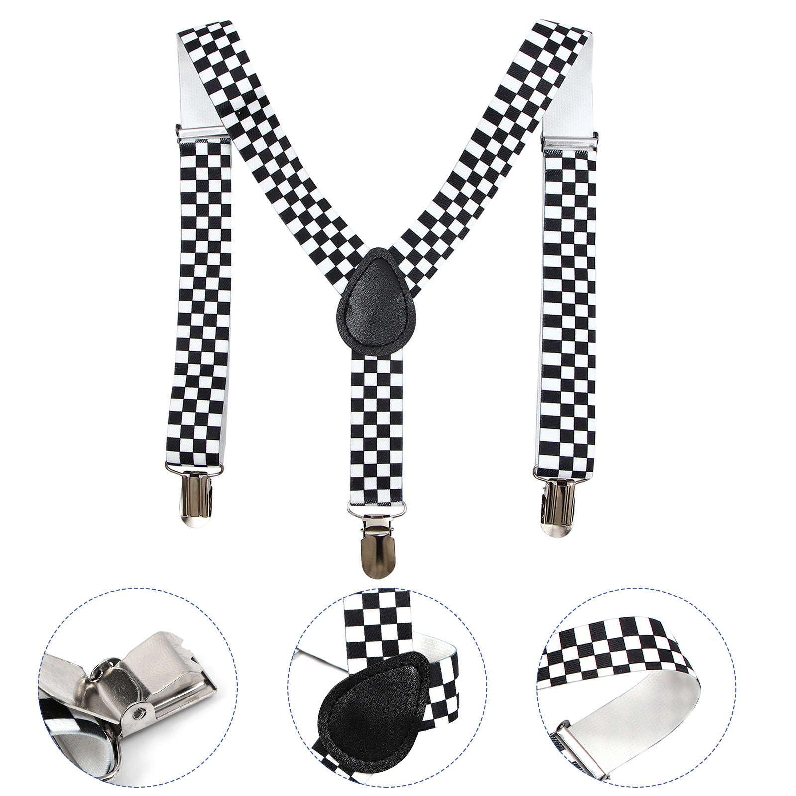 Black White Checkered Clip-on  - Suspender Clip Formal avaliação e preço