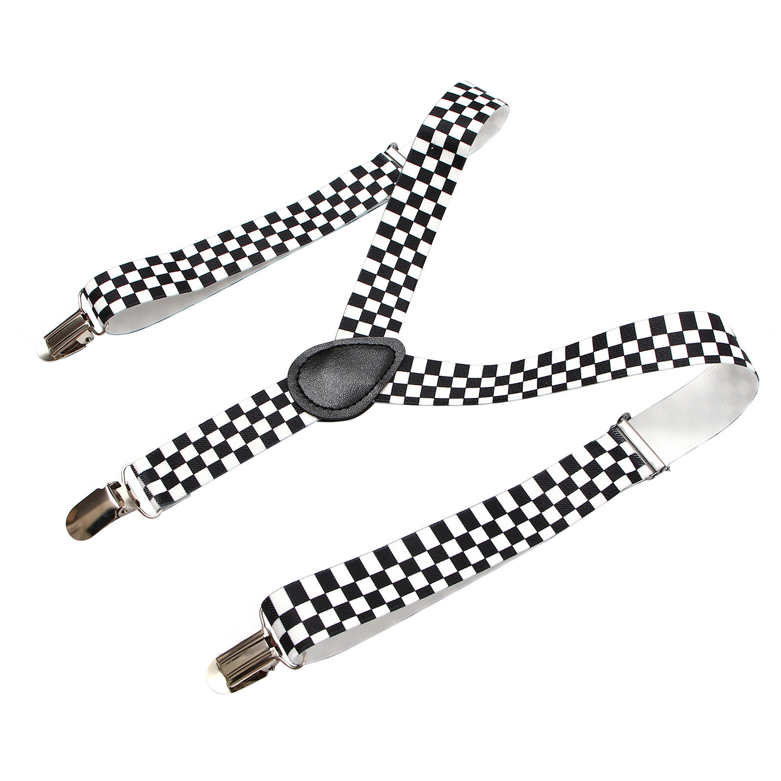 Black White Checkered Clip-on  - Suspender Clip Formal avaliação e preço