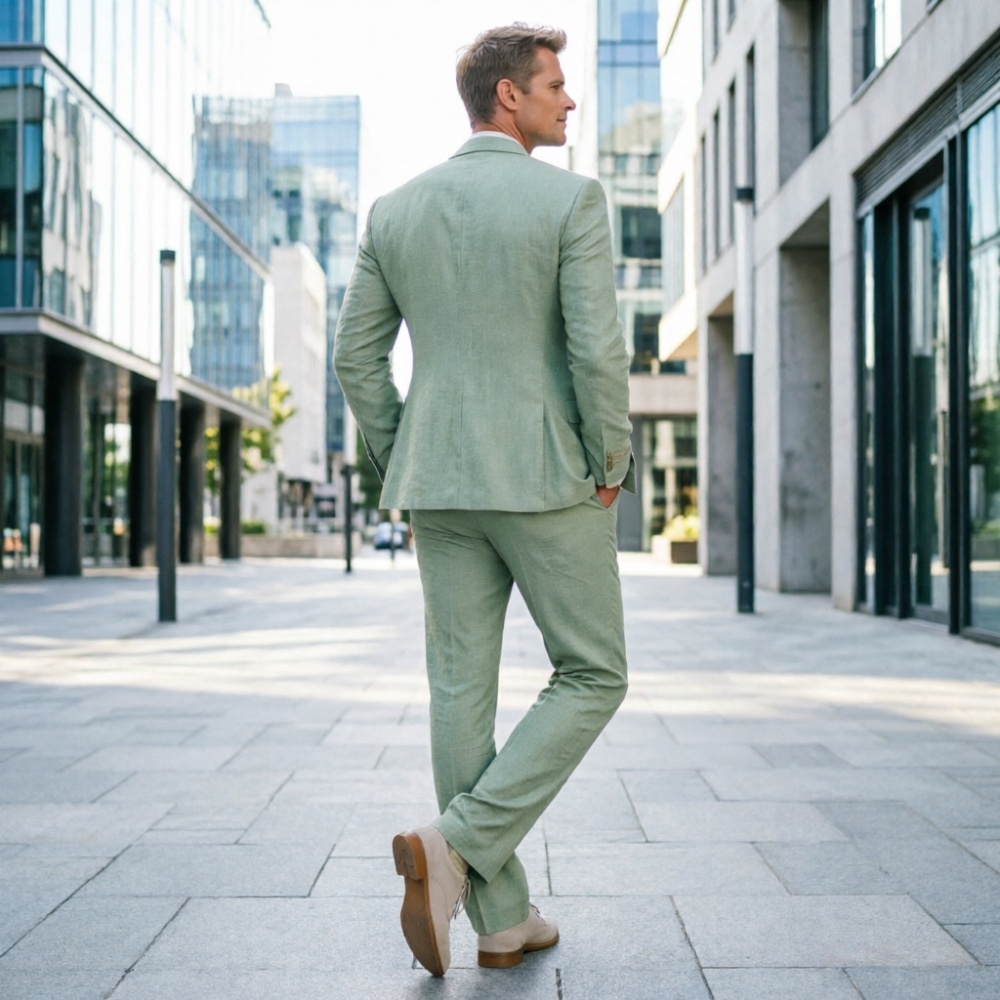 Sage Green Linen Men Suits 3 P - Men Linen Formal Wear avaliação e preço