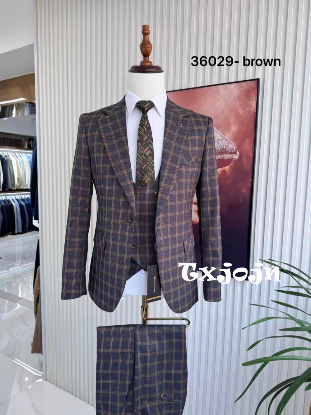 Plaid Men's Handsome Suit Set  - Men Formal Wear Sale avaliação e preço