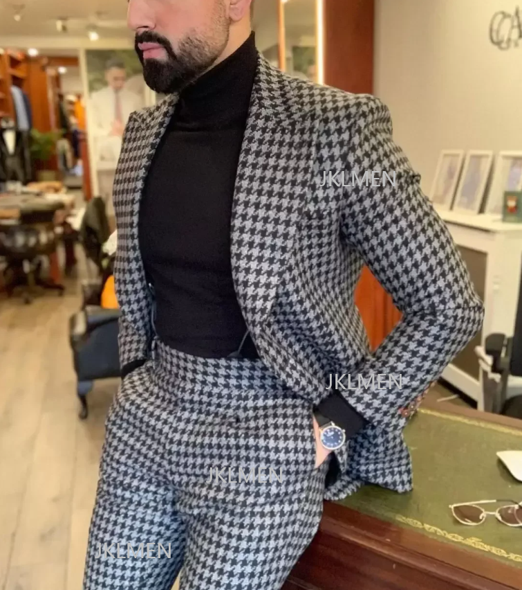 Houndstooth Mens Suits 2PCS We - Men'S Vintage Formal Wear avaliação e preço