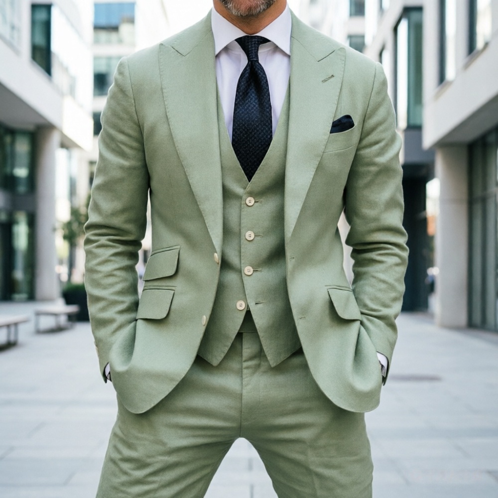 Sky Blue Linen Men Wedding Tux - Men Linen Formal Wear avaliação e preço