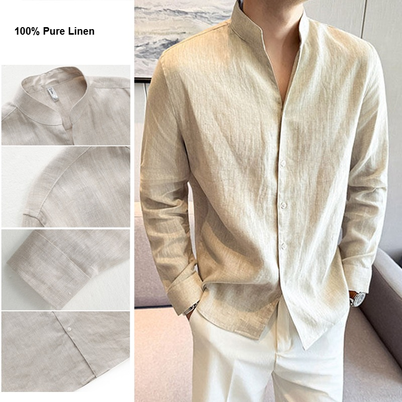 100% Linen Long Sleeve Shirt f - Men Linen Formal Wear avaliação e preço