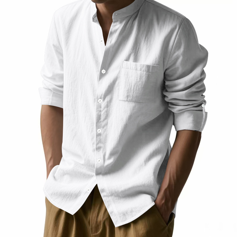 Men's Linen Stand Up Collar Sh - Men Linen Formal Wear avaliação e preço